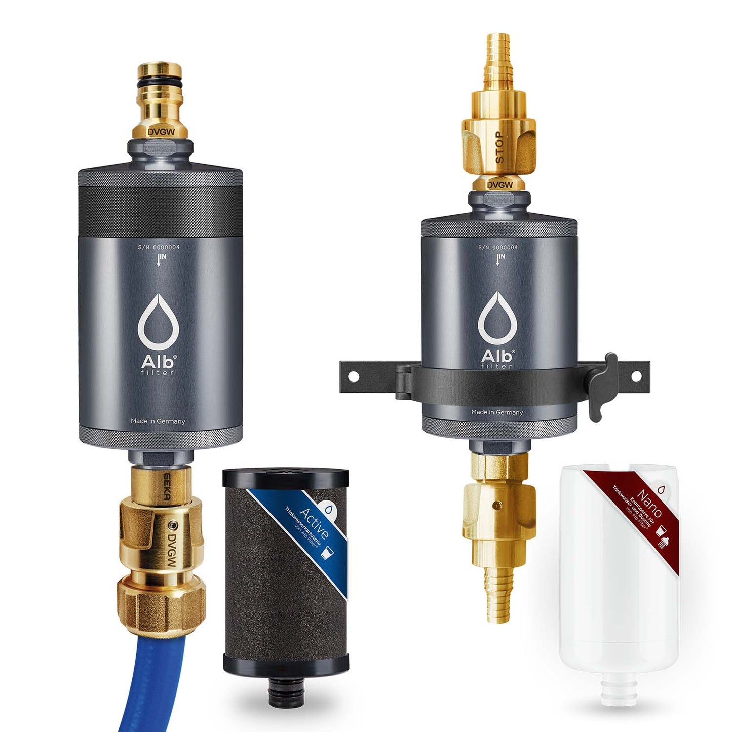 Wasserfilter für das Wohnmobil. Kombination Externe Betankung und Festeinbau. Farbe Titan